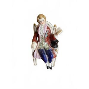 Vintage Porcelain Maruyama Figurine of a Man Sitting in a Chair Occupied Japan